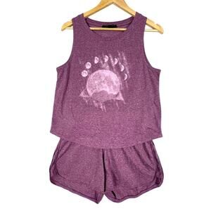 Retrospective S Tank/Shorts Linen Blend Comfort Pajama Set Moon Phases Purple